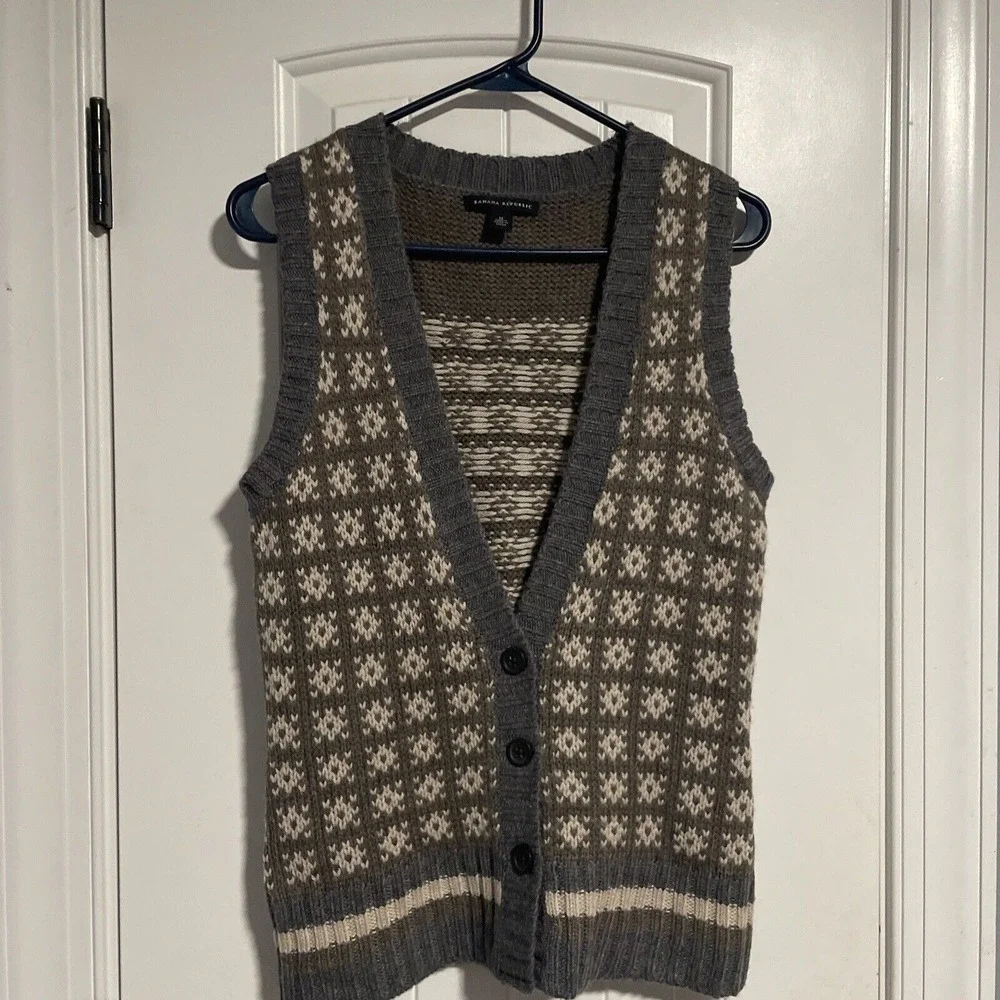 Banana Republic Wool Alpaca Blend Chunky Patterned Sweater Vest M